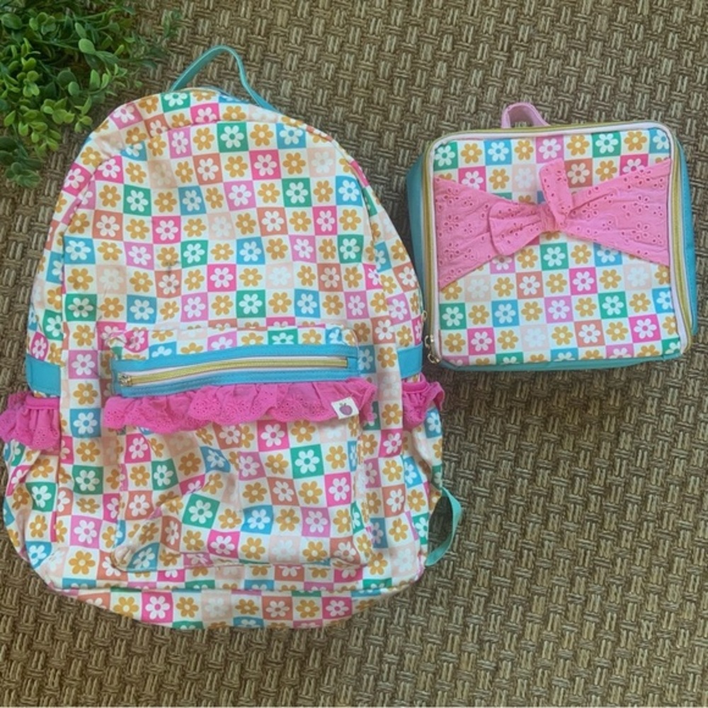 CHEEKY PLUM‎ Kids Groovy Garden Bree Backpack And Lunchbox Set Pink Blue Ruffle